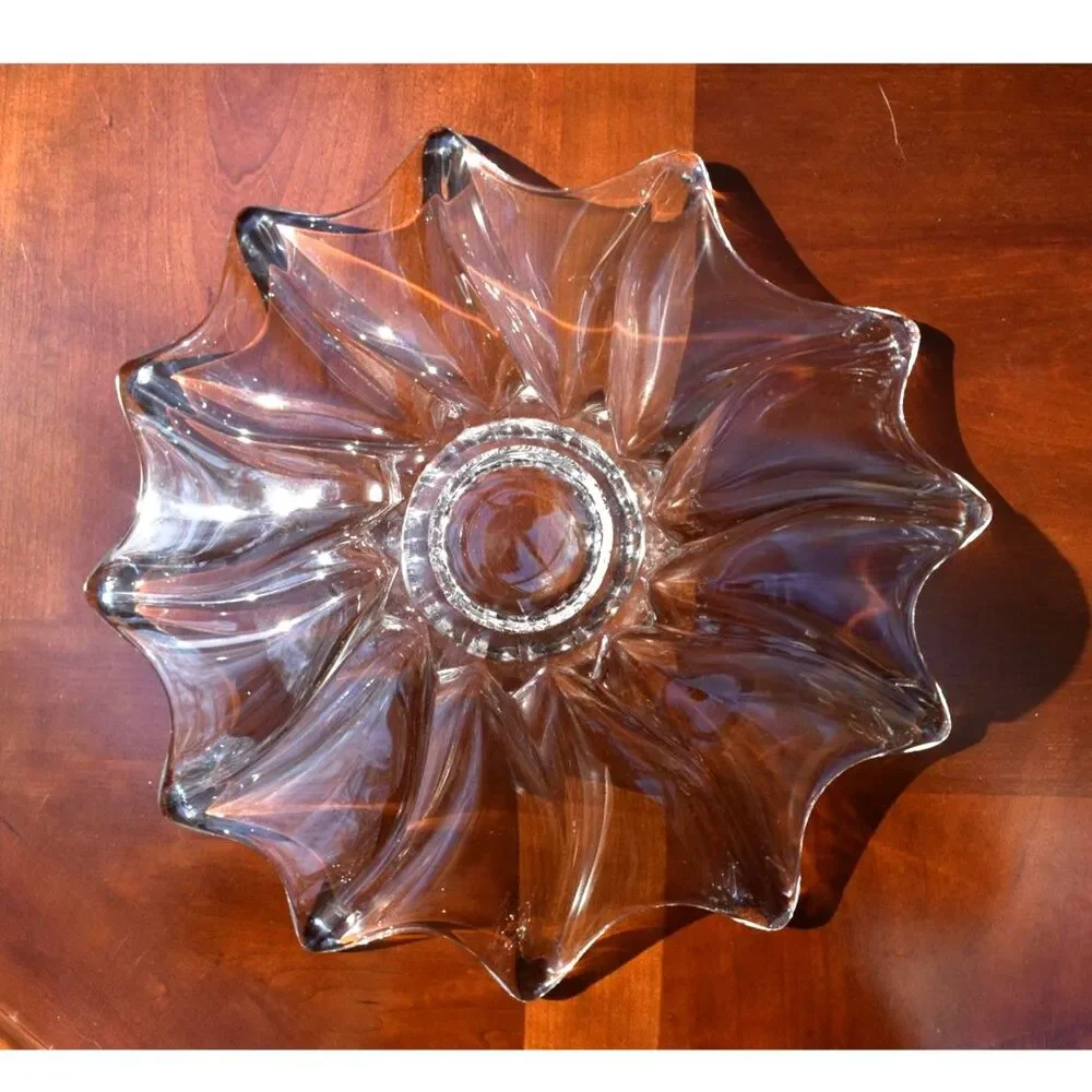 Clear Blown Glass Starburst Bowl - 12 Point Venetian Style - 10